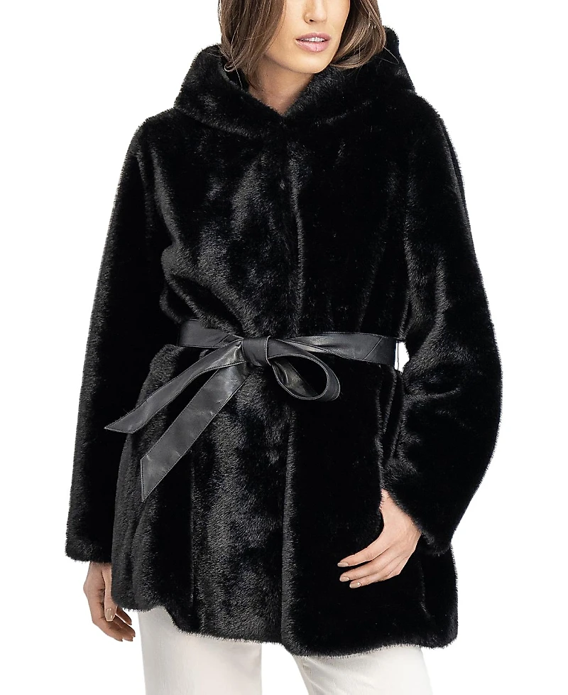Lyla Grant Faux Fur Mink Parka Coat with Belt
