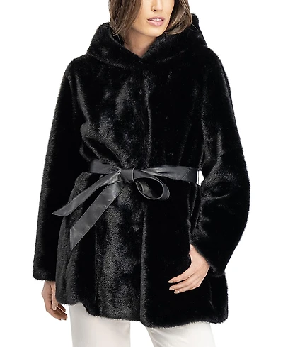 Lyla Grant Faux Fur Mink Parka Coat with Belt
