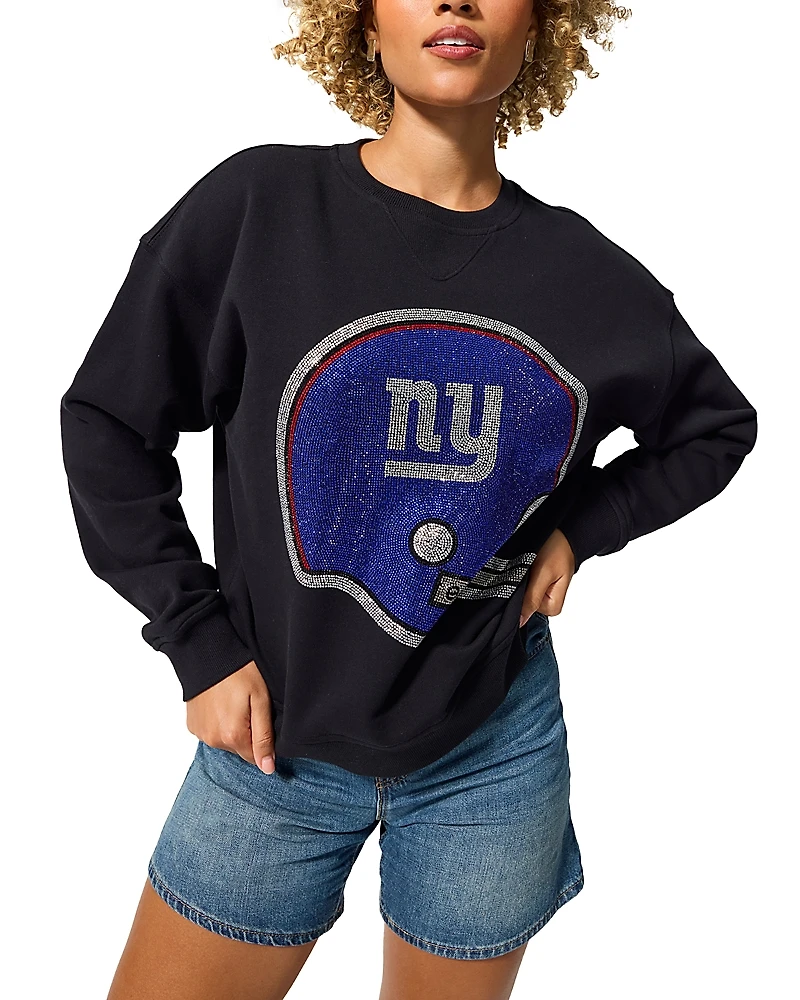Terez Ny Giants Black 1961 Helmet Rhinestone Crewneck Sweatshirt