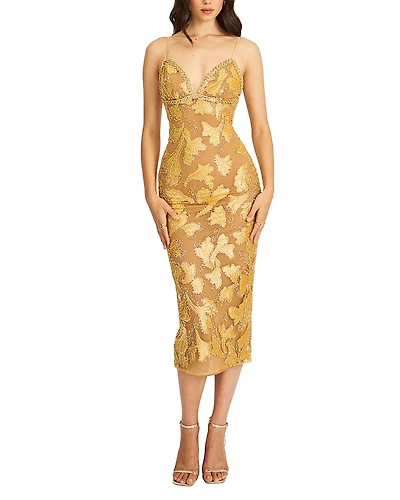 Miss Circle Edie Beaded Sequin Midi Pencil Dress