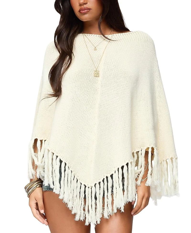 Edikted Kamila Fringe Knit Poncho
