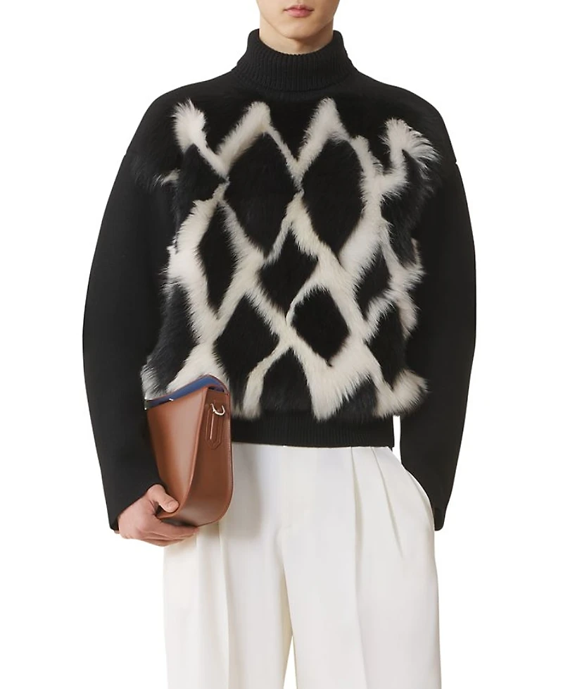 Lanvin Wool and Leather Intarsia Turtleneck Sweater