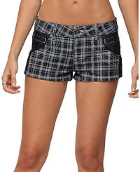 Edikted Carie Plaid Low Rise Denim Shorts