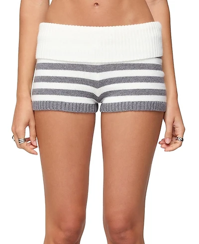 Edikted Saphi Striped Foldover Knit Shorts