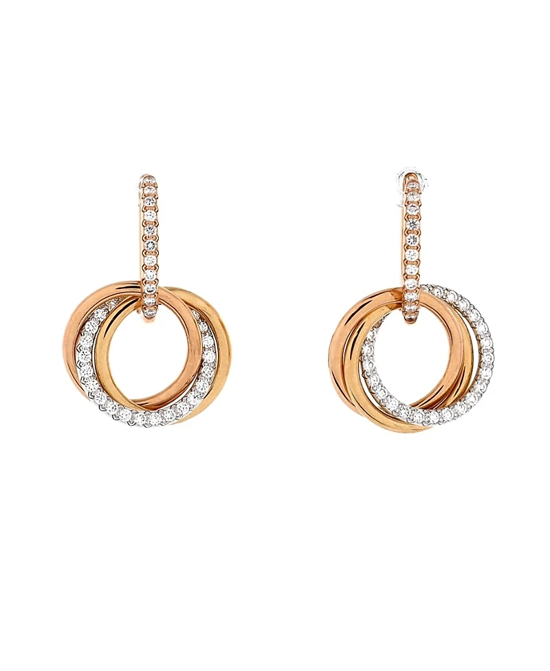 Pre-Owned Cartier Trinity Hoop Dangle Earrings 18K Tricolor Gold with Diamonds