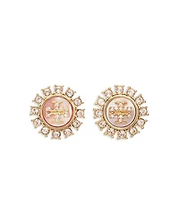 Tory Burch Kira Crystal & Mother Of Pearl Double T Stud Earrings