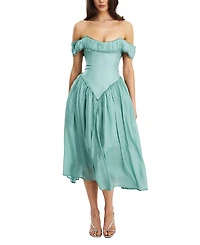 Miss Circle Xavy Rayon Off Shoulder Corset Midi Dress