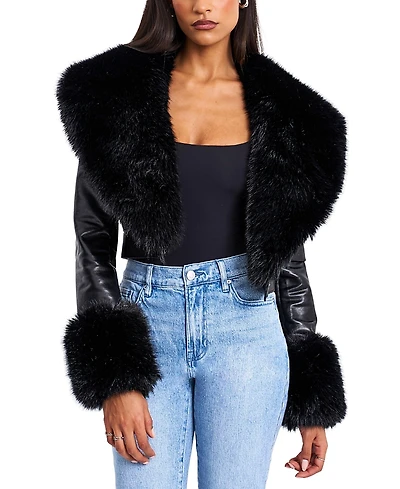 Miss Circle Ziah Cropped Faux Leather Jacket with Fur Collar