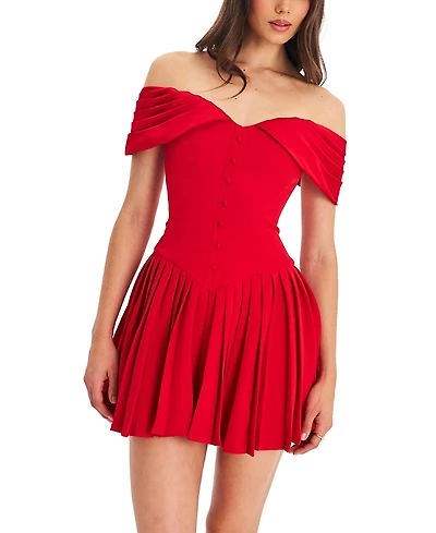 Miss Circle Narelle Off-Shoulder Sweetheart Drop Waist Mini Dress