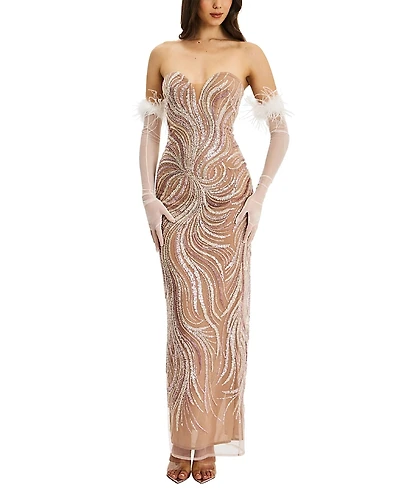 Miss Circle Quinci Beaded Sequin Sweetheart Maxi Dress