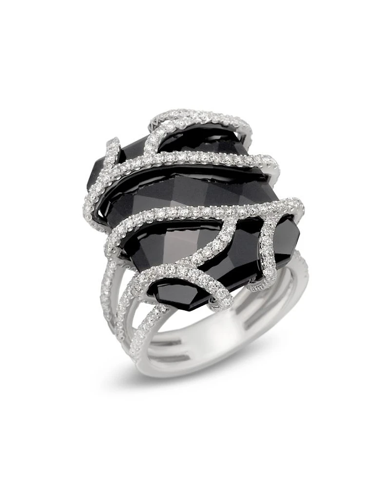 Diamond and Black Onyx Ring in 14K White Gold, 1.20 tcw - Exclusive