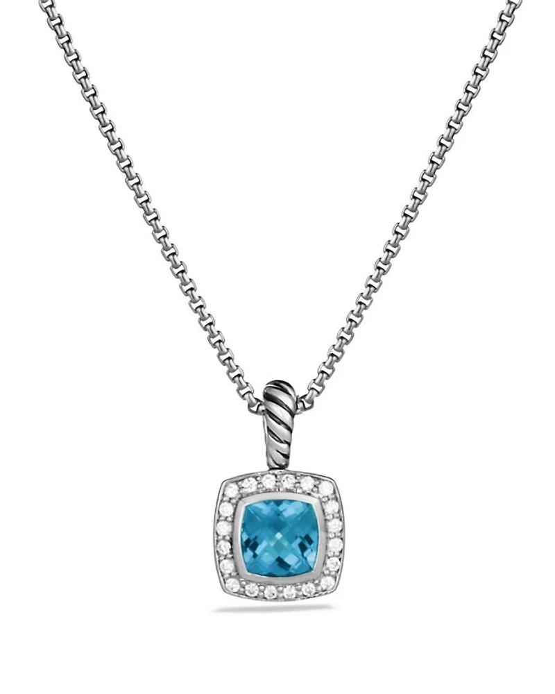Petite Albion® Pendant Necklace in Sterling Silver with Blue Topaz and Diamonds, 7mm