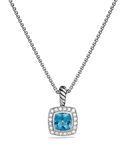 Petite Albion® Pendant Necklace in Sterling Silver with Blue Topaz and Diamonds, 7mm
