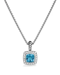 Petite Albion® Pendant Necklace in Sterling Silver with Blue Topaz and Diamonds, 7mm