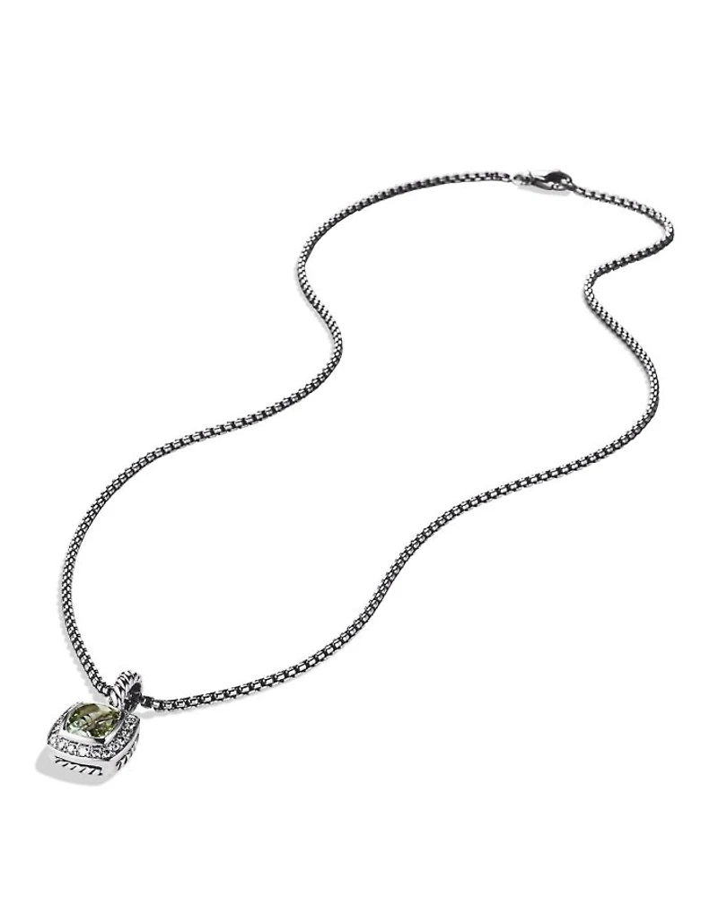 Petite Albion® Pendant Necklace in Sterling Silver with Prasiolite and Diamonds, 7mm