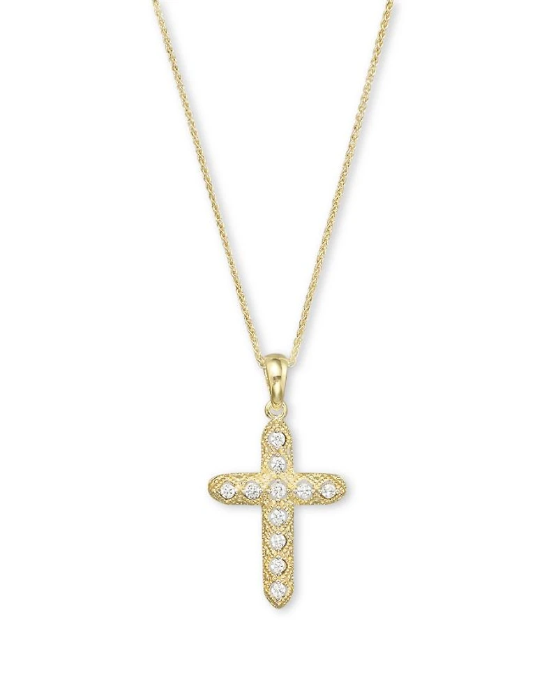 Diamond Milgrain Cross Pendant Necklace in 14K Yellow Gold, .14 tcw