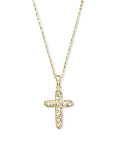 Diamond Milgrain Cross Pendant Necklace in 14K Yellow Gold, .14 tcw
