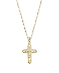 Diamond Milgrain Cross Pendant Necklace in 14K Yellow Gold, .14 tcw