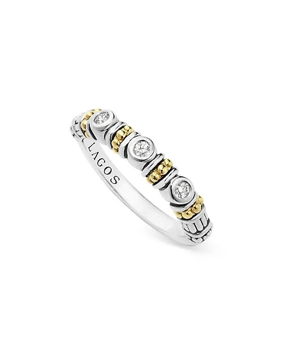 LAGOS Sterling Silver Three Diamond Rittenhouse Stacking Ring with 18K Gold Stations
