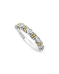 LAGOS Sterling Silver Three Diamond Rittenhouse Stacking Ring with 18K Gold Stations