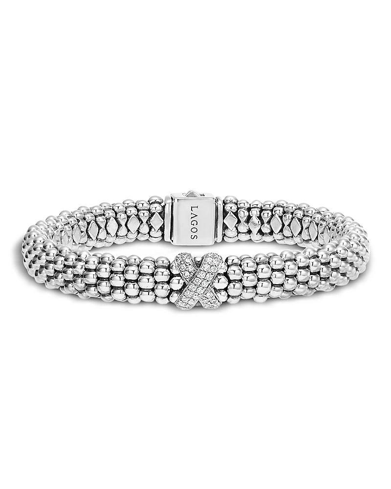 Lagos Sterling Silver Embrace Diamond X Rope Bracelet