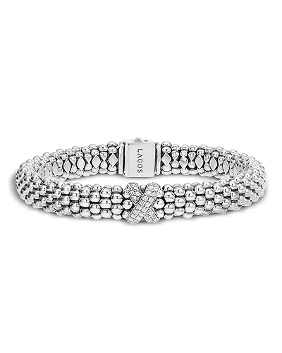 Lagos Sterling Silver Embrace Diamond X Rope Bracelet