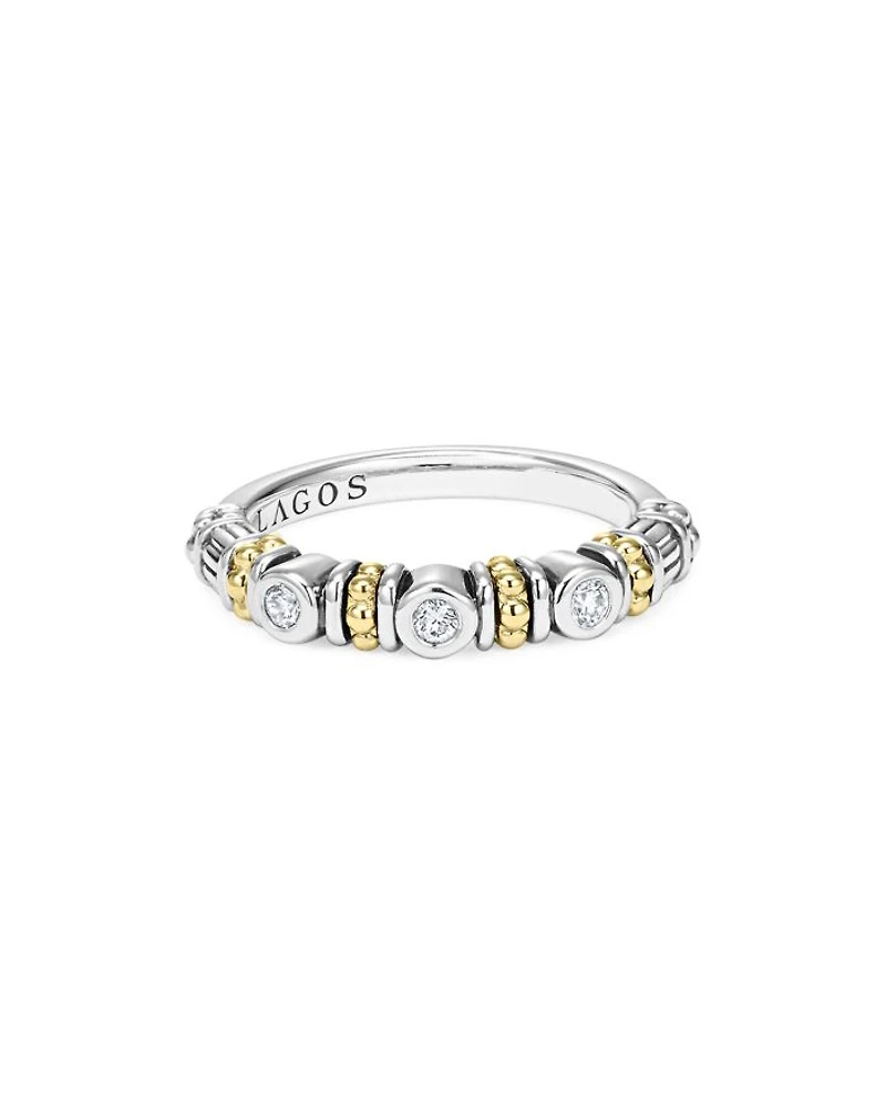 LAGOS Sterling Silver Three Diamond Rittenhouse Stacking Ring with 18K Gold Stations