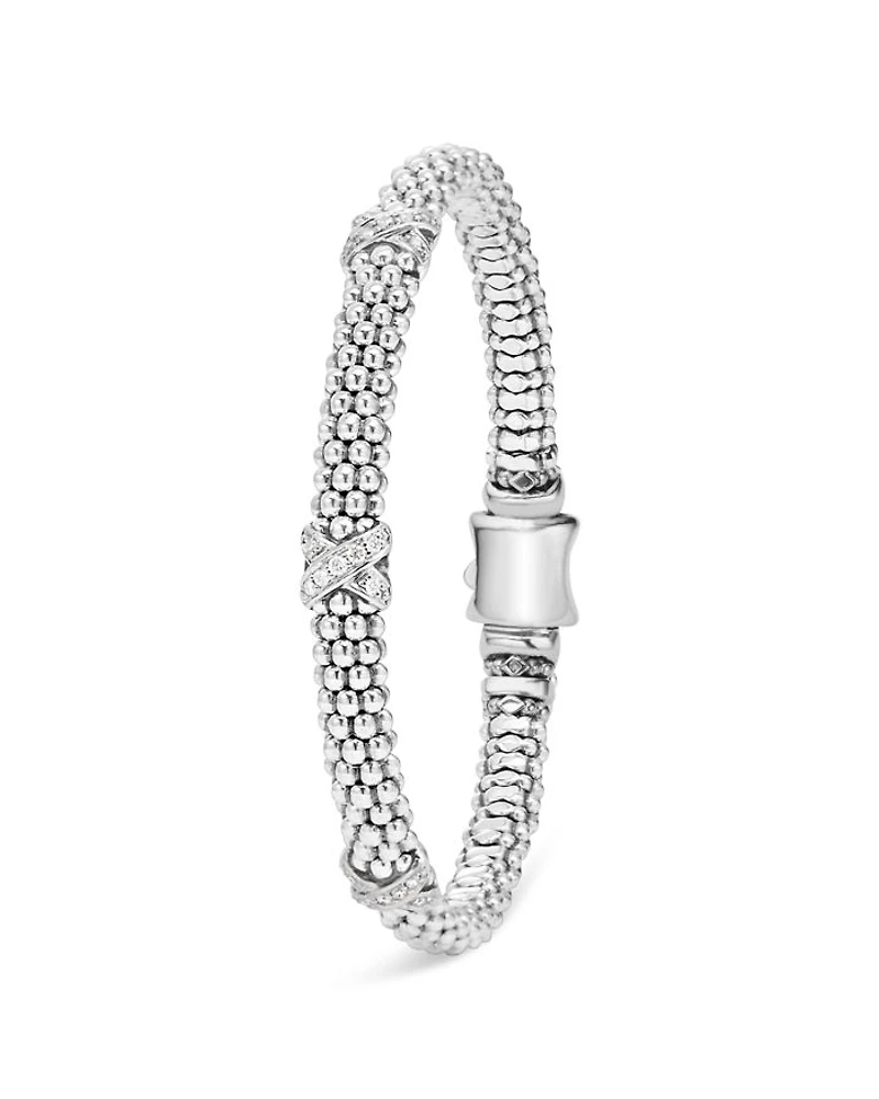 Sterling Silver Embrace Collection Rope Bracelet with Diamonds