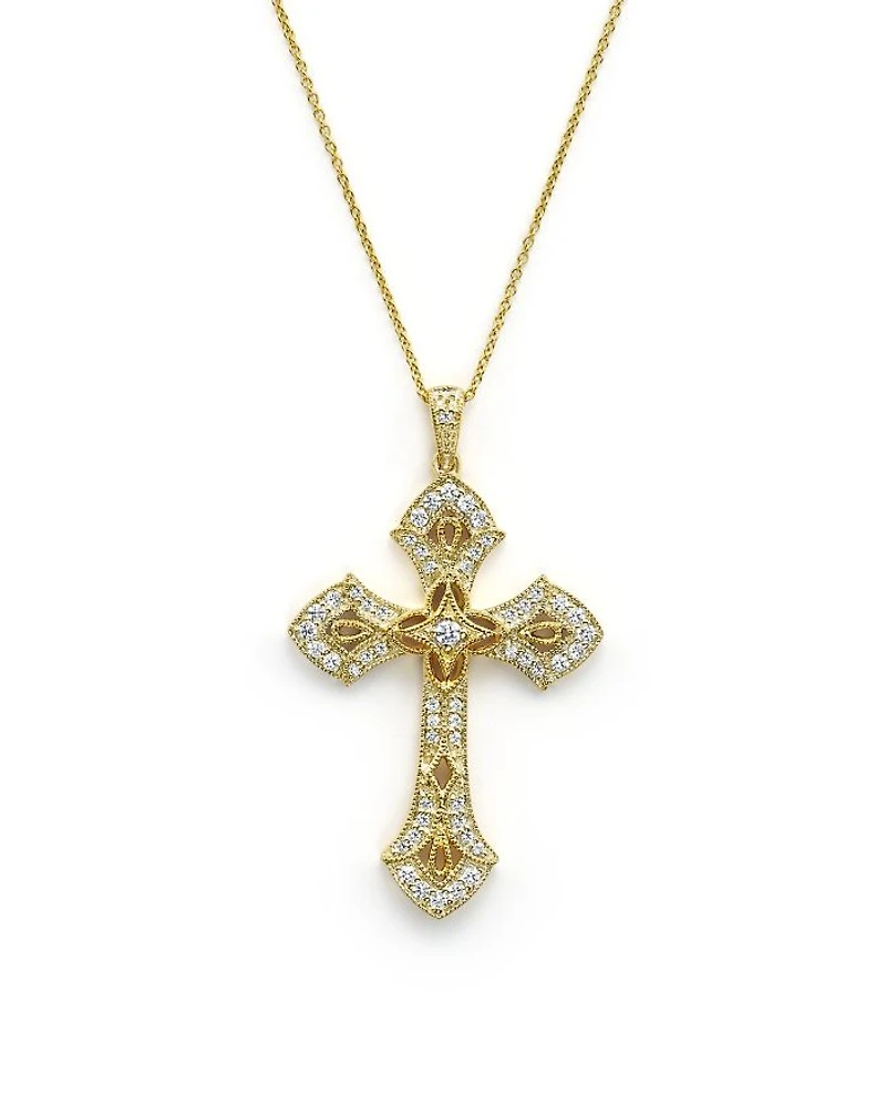 Diamond Cross Pendant Necklace in 14K Yellow Gold, .50 tcw
