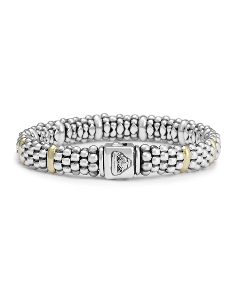 Sterling Silver & 18K Yellow Gold Caviar Beaded Oval Bracelet