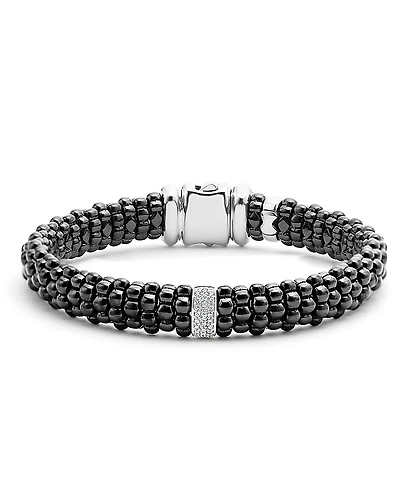Lagos Black Caviar Ceramic Bracelet with Sterling Silver and 1 Diamond Bar