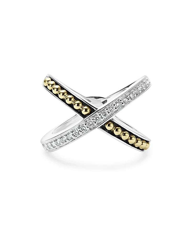 18K Gold and Sterling Silver X Ring with Diamonds