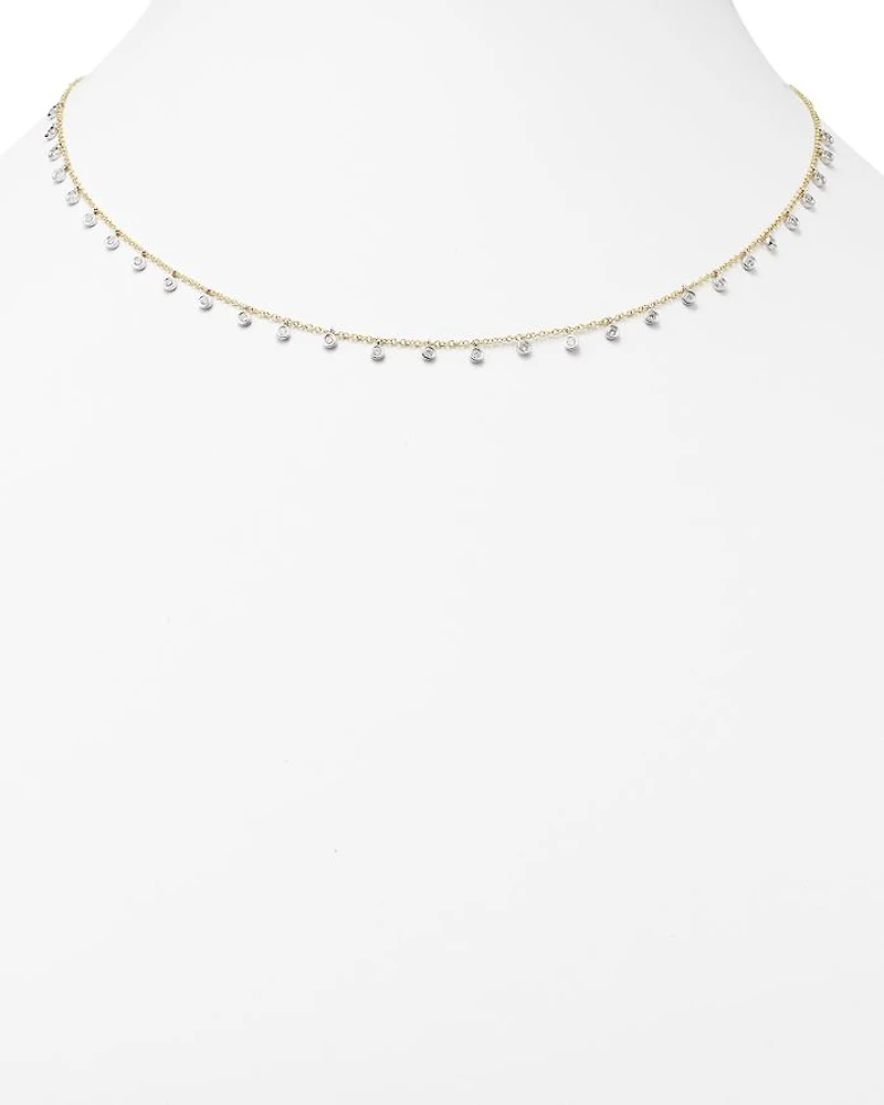 14K White and Yellow Gold Diamond Bezel Dangle Necklace, 15"