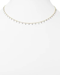 14K White and Yellow Gold Diamond Bezel Dangle Necklace, 15"