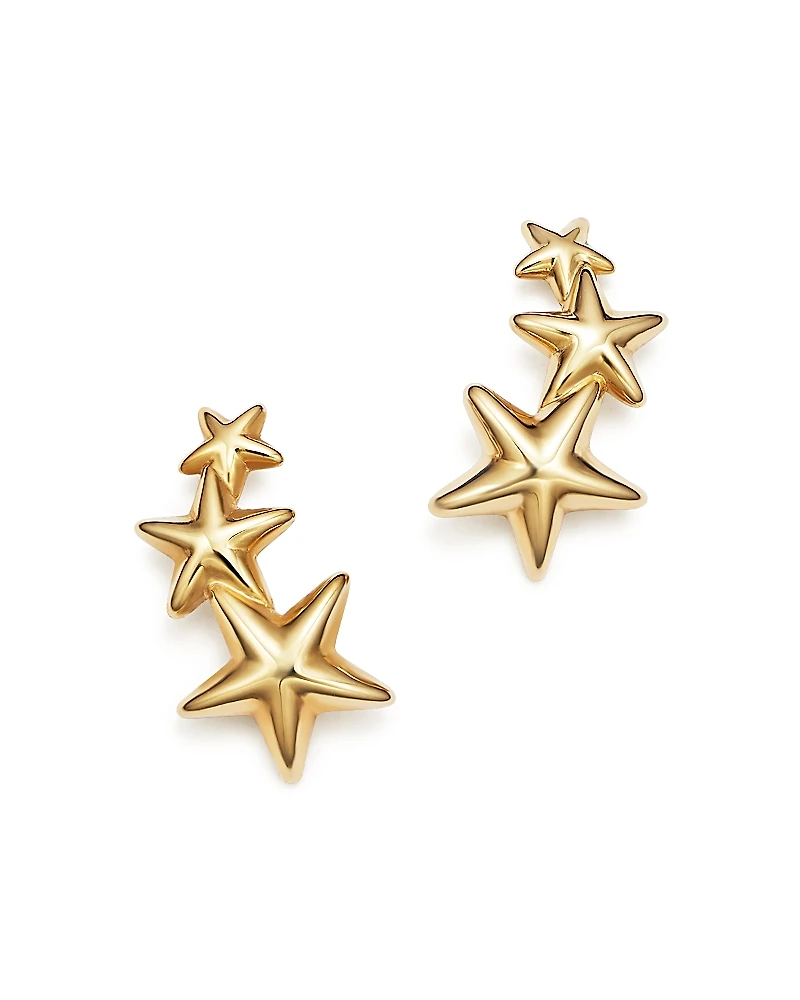 14K Yellow Gold Triple Star Climber Earrings