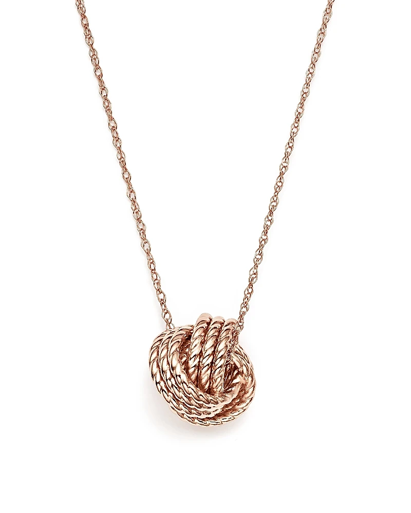 14K Rose Gold Twisted Love Knot Necklace, 18