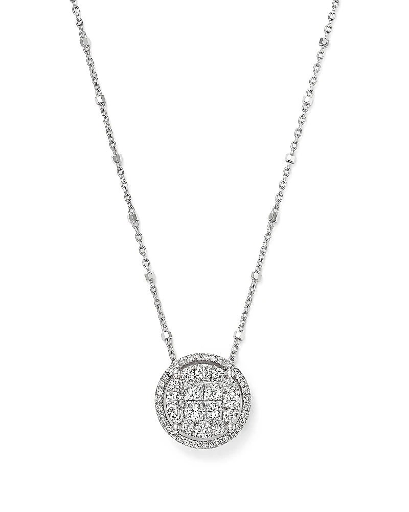 Round and Princess-Cut Diamond Cluster Pendant Satellite Necklace