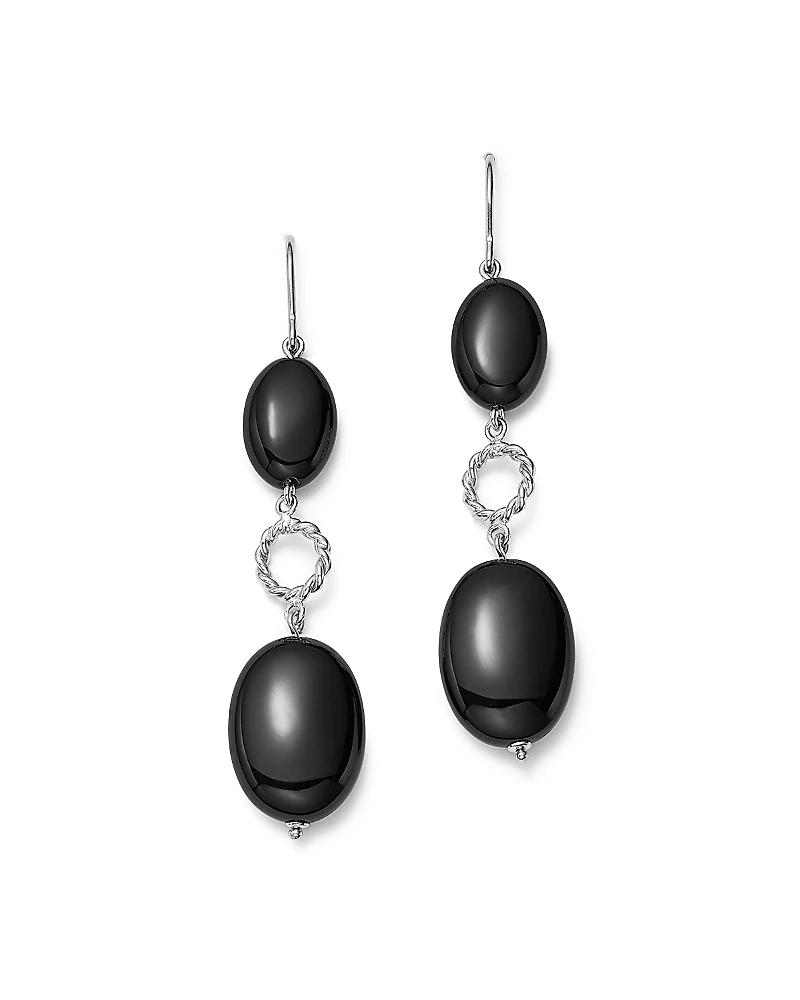 Sterling Silver Double Onyx Drop Earrings