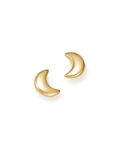 14K Yellow Gold Crescent Moon Stud Earrings