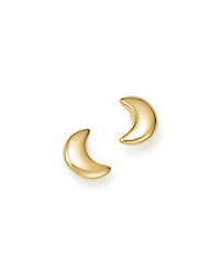 14K Yellow Gold Crescent Moon Stud Earrings