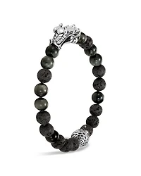 Men's Sterling Silver Legends Naga Black Volcanic Rock Beaded Bracelet with Sapphire Eyes