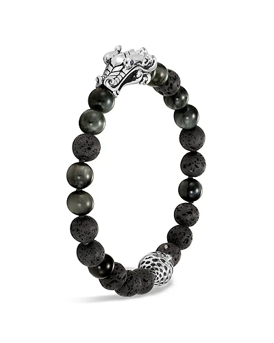 John Hardy Men's Sterling Silver Legends Naga Black Volcanic Rock Beaded Bracelet with Sapphire Eyes