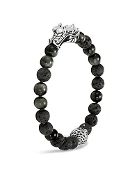 John Hardy Men's Sterling Silver Legends Naga Black Volcanic Rock Beaded Bracelet with Sapphire Eyes