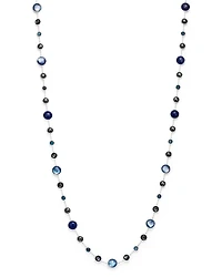 Sterling Silver Lollipop Lapis Doublet, London Blue Topaz & Hematite Necklace in Eclipse, 36"