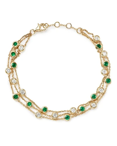 Emerald & Diamond Station Bracelet in 18K Yellow Gold