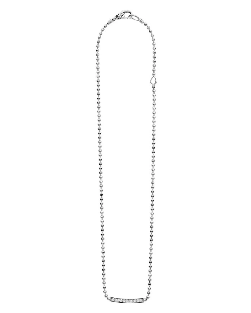 Sterling Silver Caviar Spark Diamond Bar & Ball Chain Necklace, 16"