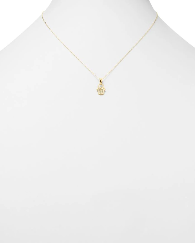 Hamsa Hand Pendant Necklace in 14K Yellow Gold, 16" - Exclusive