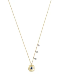 14K White & Yellow Gold Evil Eye Sapphire & Diamond Disc Pendant Necklace, 16"