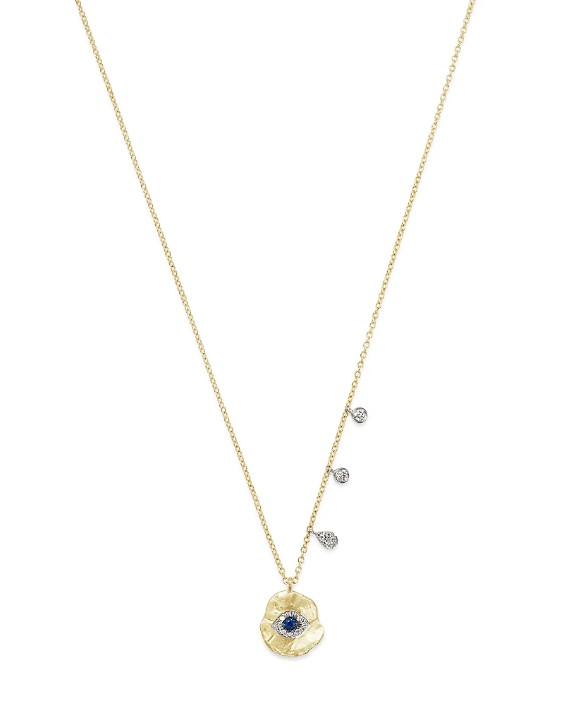 Meira T 14K White & Yellow Gold Evil Eye Sapphire & Diamond Disc Pendant Necklace, 16