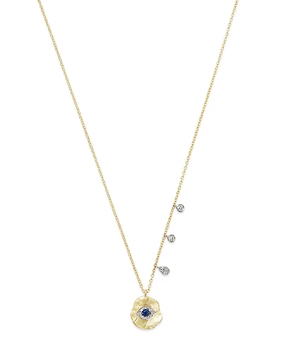 Meira T 14K White & Yellow Gold Evil Eye Sapphire & Diamond Disc Pendant Necklace, 16